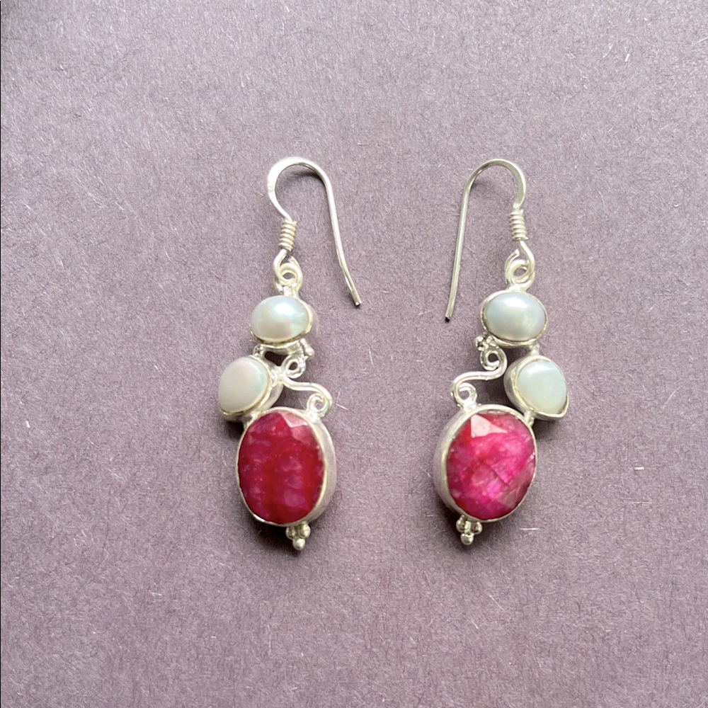 Elegant Sterling Silver and Royal Ruby Gemstone Earrings